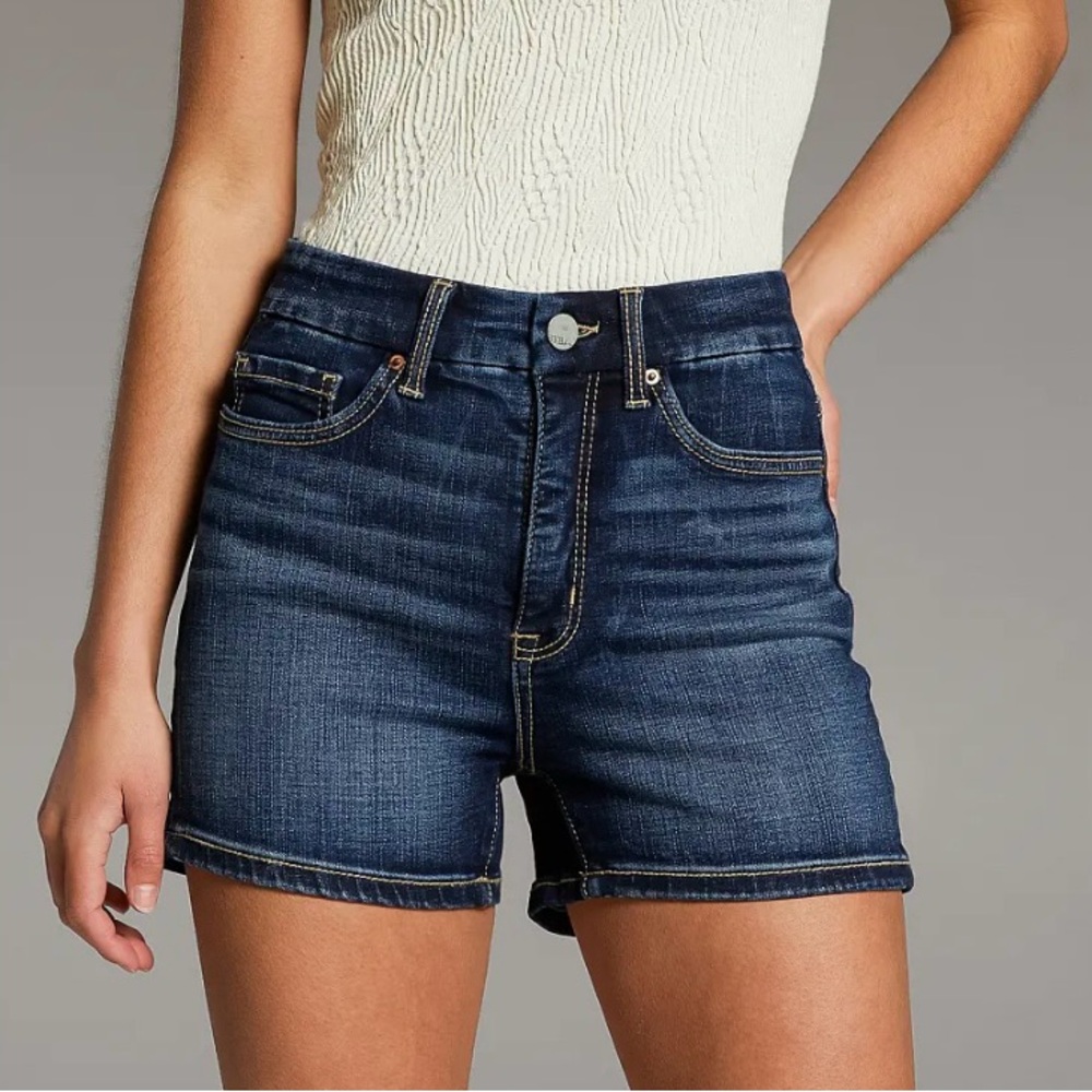BKE Parker High Rise Blue Jean Shorts with Fitted Silhouette and Stretch - Picture 3 of 17